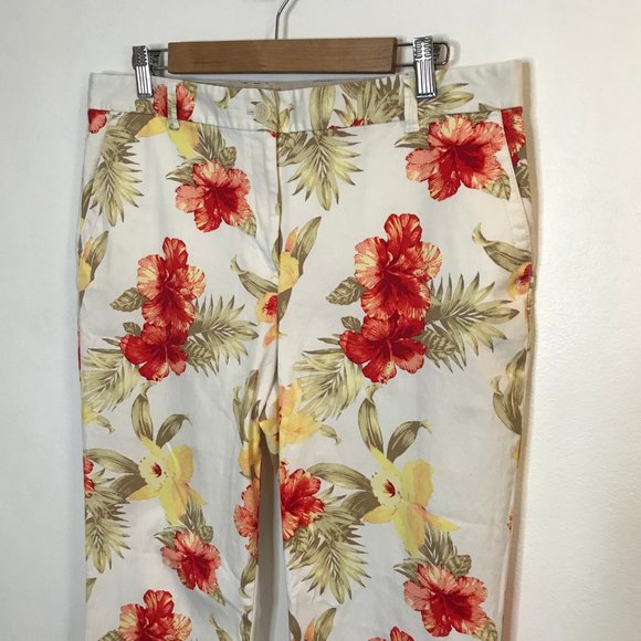 Talbots 10 / Large The Weekend Chino Ankle Pants Floral Mid Rise Straight - Picture 2 of 10
